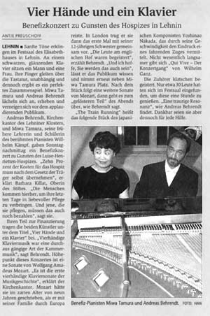 Benefiz-Pianistin Miwa Tamura und Andreas Behrendt. FOTO: HAN